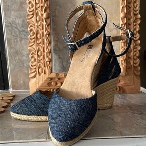 Denim wedge heel